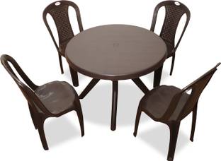 ARLAVYA Premium Round Shape Dining Table Set for Home Garden Cafeteria Plastic 4 Seater Dining Set