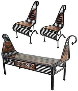 Soul Light Art Wooden Wrought Iron Seating Table Bench Chair for Indoor Outdoor Garden Solid Wood 2 Seater Dining Set