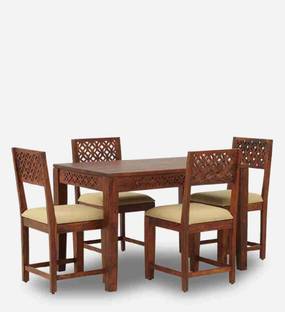 DECORWOOD Solid Sheesham Wood Four Seater Dining Set For Dining Room, Restaurant . Solid Wood 4 Seater Dining Set