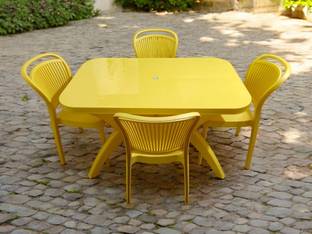 Furniture Yard Strong and Durable 4 Seater Dining Table Set for Home Garden Cafeteria Plastic 4 Seater Dining Set