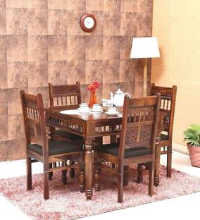 FURNISQUARE Solid Sheesham Wood 4 Seater Dining Set With 4 Chairs For Dining Room Solid Wood 4 Seater Dining Set