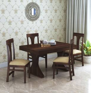 WOODSTAGE Sheesham Wood 4 Seater Dining Table with Cushioned Chairs Solid Wood 4 Seater Dining Set
