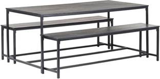 TIMBERTRIBE Dining Table and Bench Set, Brushed Charcoal & Black Mango Wood Solid Wood 8 Seater Dining Set