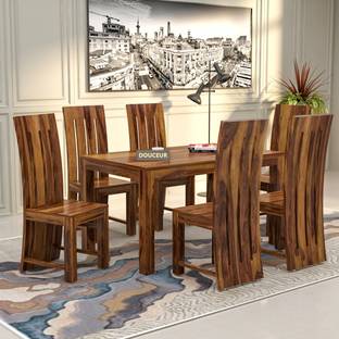 Douceur Furnitures Solid Sheesham Wood Six Seater Dining Set For Dining Room , Restaurant . Solid Wood 6 Seater Dining Set