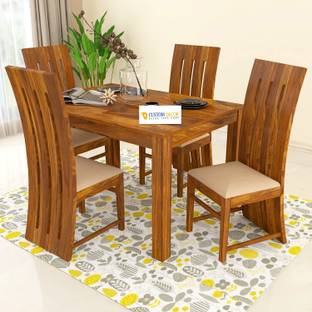 Custom Decor Solid Sheesham and Solid Wood 4 Seater Dining Set