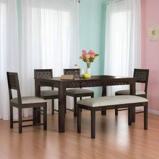 DITHA Furniture Solid Sheesham Wood Six Seater Dining Table Set For Dining Room. Solid Wood 6 Seater Dining Set