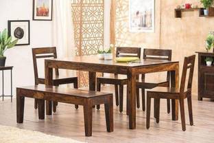 KART HANDICRAFTS Sheesham Wood 6-Seater Dining Table Set with 4 Chairs and Bench For Dining Room Solid Wood 6 Seater Dining Set