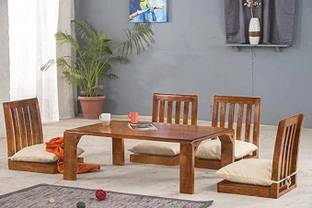 GOYALINTERIOR Solid Wood Japanese Low Height Dining Set/4-Seater Dining set for Home Solid Wood 4 Seater Dining Set