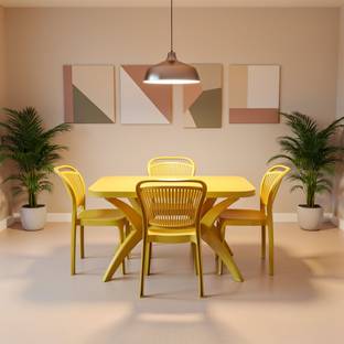 TrendyLivings Strong and Durable 4 Seater Dining Table Set for Home Garden Cafeteria Plastic 4 Seater Dining Set