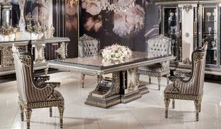 alishaank VENUS TURKISH STYLE TEAK WOOD 6 SEATER DINING SET FOR LIVING ROOM | DINING ROOM Solid Wood 6 Seater Dining Set