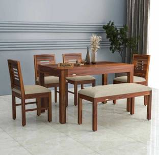 Flipkart Perfect Homes DEV ART FOUR SEATER DINING SET Solid Wood 6 Seater Dining Set