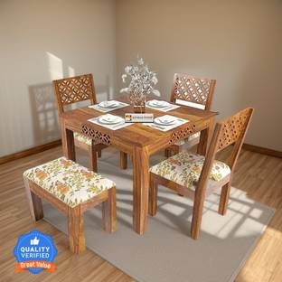 Kendalwood Furniture Premium Dining Room Furniture Wooden Dining Table with 3 Chairs & 1 Bench Solid Wood 4 Seater Dining Set