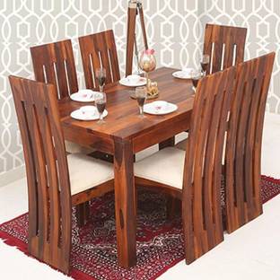 DRYLC FURNITURE Solid Wood Sheesham Wood 6 Seater Dining Table With 6 Chairs For Dining Room Solid Wood 6 Seater Dining Set
