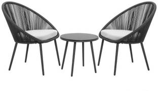 SE FURNITURE Outdoor Seating Set – 2 Lounge Chairs and Glass Coffee Table for Balcony Metal 2 Seater Dining Set