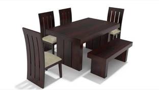 Taskwood Furniture Solid Sheesham Wood 6 Seater Dining Table With 4 Chairs,1 Bench For Dining Room Solid Wood 6 Seater Dining Set
