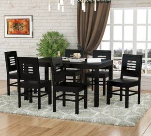 TRUE FURNITURE Sheesham Wood Dining Table for Living Room Set of 6 Chairs | Mahogany Finish Solid Wood 6 Seater Dining Set