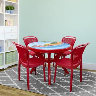 TrendyLivings 4 Seater Dining Set for Home Garden Cafeteria Plastic 4 Seater Dining Set