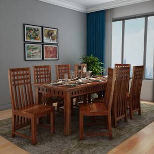 WOODENJOY Sheesham Wood 8-Seater Dining Set with Table and Chairs for Dining room/Home Solid Wood 8 Seater Dining Set