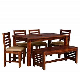 Modway Sheesham Wood 6 seater dining set with chairs For Room/Home/Hotel Solid Wood 6 Seater Dining Set