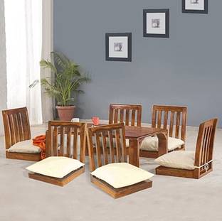 GOYALINTERIOR Solid Wood Japanese Low Height Dining Set/4-Seater Dining set for Home Solid Wood 6 Seater Dining Set