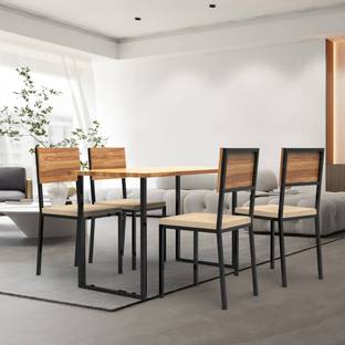 AMORINI Iron Frame Sheesham Wood Top Dining Table with Chairs Solid Wood 4 Seater Dining Set
