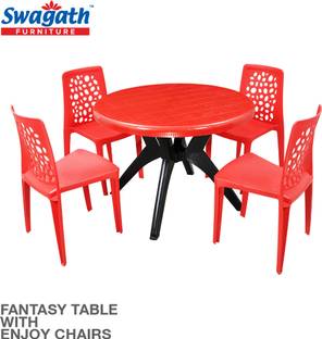 swagath furniture 4 Seater Dining Set for Home Garden Cafeteria Plastic 4 Seater Dining Set