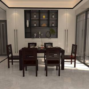 LOONART Solid Sheesham Wood Six Seater Dining Set For Dining Room, Café. Solid Wood 6 Seater Dining Set
