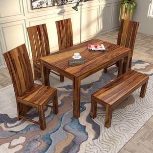 Taskwood Furniture Solid Sheesham Wood Six Seater Dining Set With Bench For Dining Room, Restaurant Solid Wood 6 Seater Dining Set