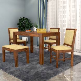 Taskwood Furniture Solid Sheesham Wood 4 Seater Dining Table With 4 Chair, 1 Bench For Dining Room Solid Wood 4 Seater Dining Set