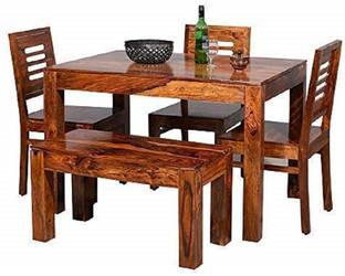 WOODSTAGE Sheesham Wood 4 Seater Dining Set Furniture for Home with 3 Chair and 1 Bench Solid Wood 4 Seater Dining Set