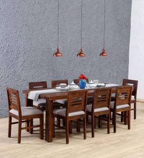 TRUE FURNITURE Sheesham DiningTable & 8 Cushion Chair for Living Room Solid Wood 8 Seater Dining Set