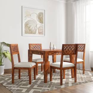 Taskwood Furniture Solid Wood Sheesham Wood 4 Seater Dining Table With 4 Chairs For Dining Room Solid Wood 4 Seater Dining Set