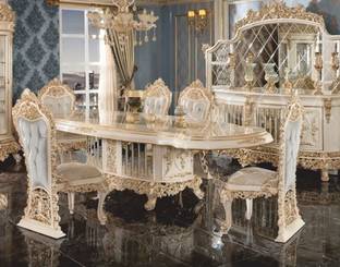 ELITEWOOD ROYAL LUXURY PREMIUM TEAK WOOD 6 SEATER DINING SET FOR LIVING ROOM | DINING ROOM Solid Wood 6 Seater Dining Set