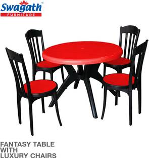 swagath furniture 4 Seater Dining Set for Home Garden Cafeteria Plastic 4 Seater Dining Set