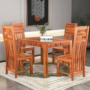 Utkarsh Solid Wood Four Seater Dining Set With Diamond Designed Chairs For Dining Room | Solid Wood 4 Seater Dining Set