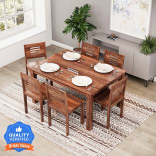 DecorNation Juliana Solid Wood 6 Seater Dining Set