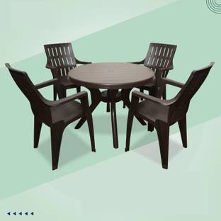 HELLO Strong and Durable 4 Seater Dining Table Set for Home Garden Cafeteria Plastic 4 Seater Dining Set