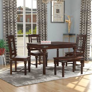 Shree Jeen Mata Enterprises Elegant Sheesham Wood Four Seater Dining Set With Attractive Chairs & Bench | Solid Wood 4 Seater Dining Set
