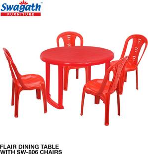 swagath furniture 4 Seater Dining Set 1 for Home Garden Cafeteria Plastic 4 Seater Dining Set