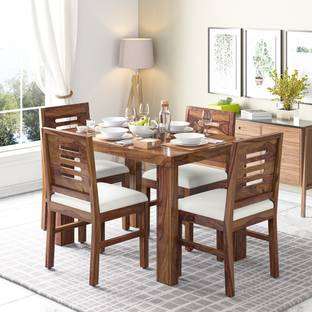 Taskwood Furniture Solid Wood Sheesham Wood 4 Seater Dining Table With 4 Chairs For Dining Room Solid Wood 4 Seater Dining Set