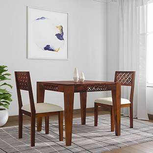 LOONART Solid Sheesham Wood Two Seater Dining Set CNC Design For Dining Room, Café. Solid Wood 2 Seater Dining Set