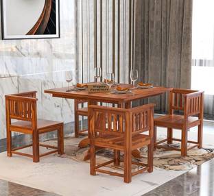 Wopno Furniture Sheesham Solid Wood 4 Seater Dining Table with chair Set for Dining Room Solid Wood 4 Seater Dining Set