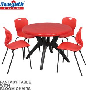 swagath furniture 4 Seater Dining Set for Home Garden Cafeteria Plastic 4 Seater Dining Set