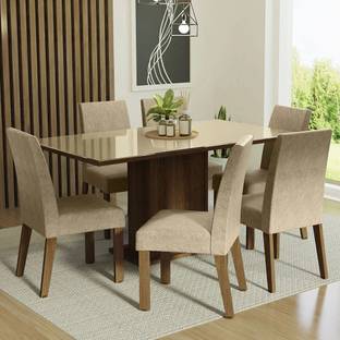 Madesa Dining Room Set Glass Engineered Wood 6 Seater Dining Set