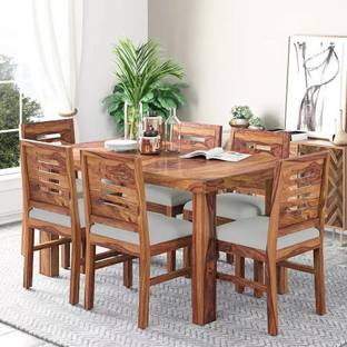 HDWOOD Solid Sheesham Wood Six Seater Dining Set For Dining Room, Restaurant, Café. Solid Wood 6 Seater Dining Set