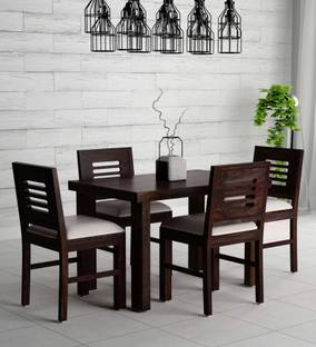 TRUE FURNITURE Sheesham Wood 4 Chairs Dining Table Set for Living Room (Warm Chestnut Finish) Solid Wood 4 Seater Dining Set