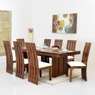 LOONART Solid Sheesham Wood Eight Seater Dining Set For Dining Room, Café. Solid Wood 8 Seater Dining Set