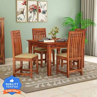 sjme Solid Wood Sheesham Wood 4 Seater Dining Table With 4 Chairs For Dining Room Solid Wood 4 Seater Dining Set