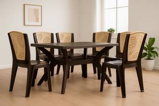 AVRO Magna Double Top Table with Chairs for Home, Cafe and Outdoor Seating Plastic 6 Seater Dining Set