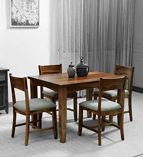 LOONART Solid Wood Four Seater Dining Set For Dining Room| Restaurant Solid Wood 4 Seater Dining Set